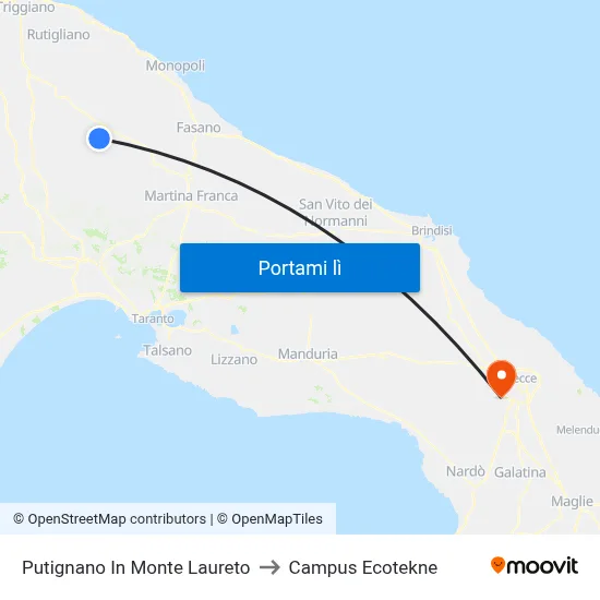 Putignano In Monte Laureto to Campus Ecotekne map