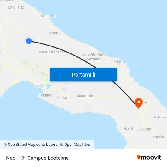Noci to Campus Ecotekne map