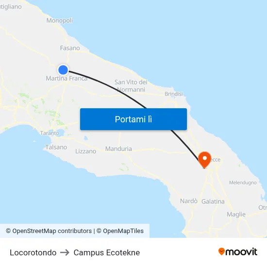 Locorotondo to Campus Ecotekne map
