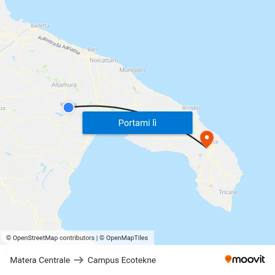 Matera Centrale to Campus Ecotekne map