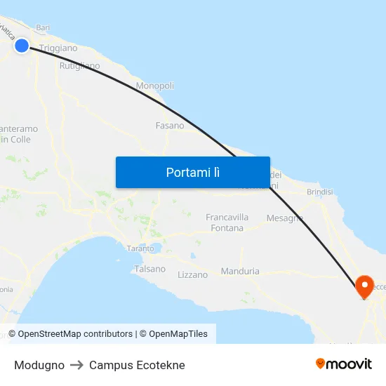 Modugno to Campus Ecotekne map