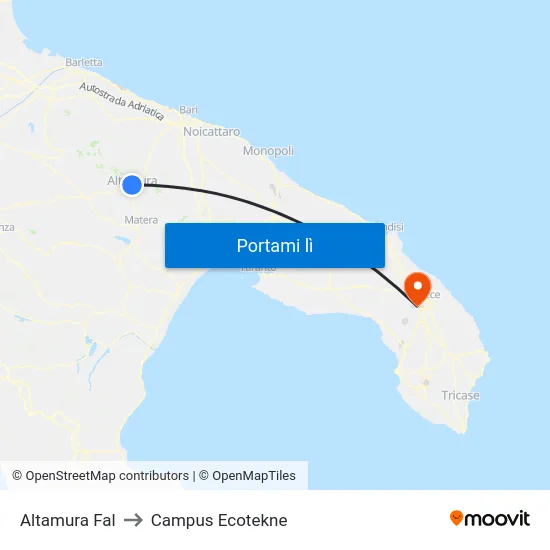 Altamura Fal to Campus Ecotekne map