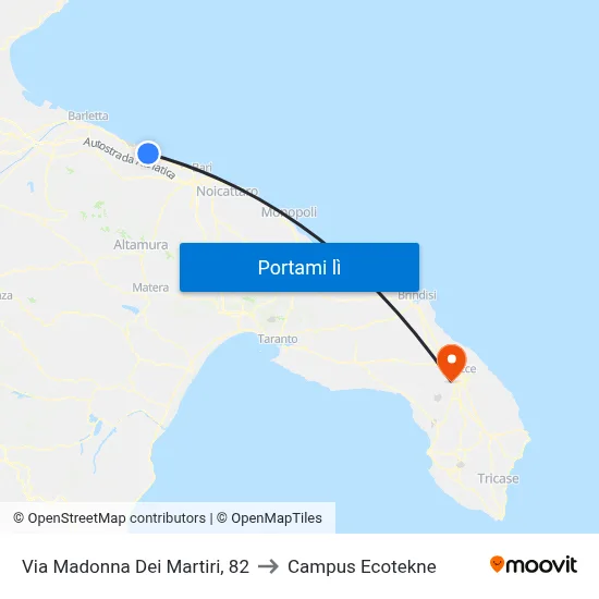 Via Madonna Dei Martiri, 82 to Campus Ecotekne map