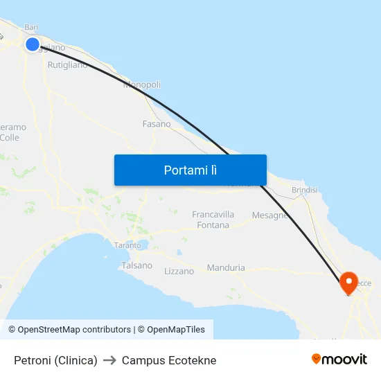 Petroni (Clinica) to Campus Ecotekne map