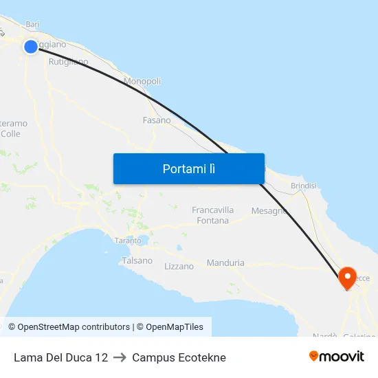 Lama Del Duca 12 to Campus Ecotekne map
