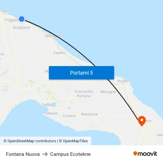 Fontana Nuova to Campus Ecotekne map