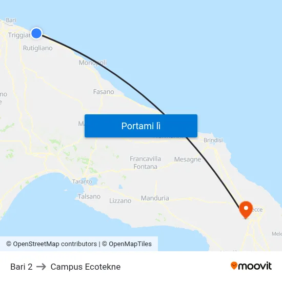 Bari 2 to Campus Ecotekne map