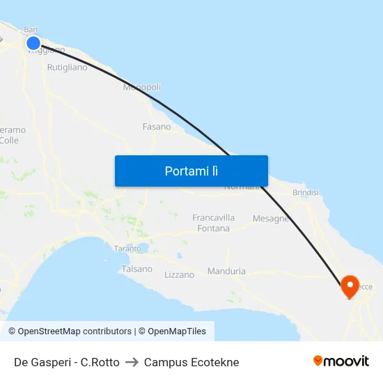 De Gasperi - C.Rotto to Campus Ecotekne map