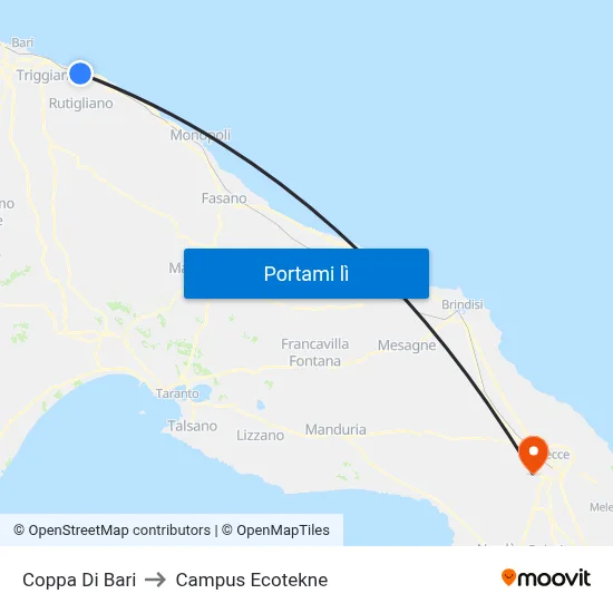 Coppa Di Bari to Campus Ecotekne map