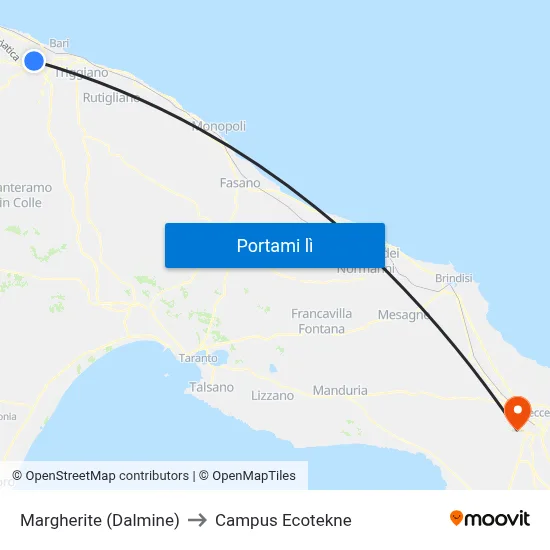 Margherite (Dalmine) to Campus Ecotekne map