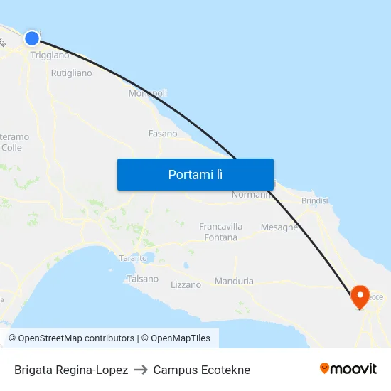 Brigata Regina-Lopez to Campus Ecotekne map