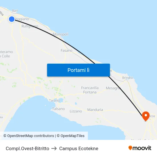 Compl.Ovest-Bitritto to Campus Ecotekne map