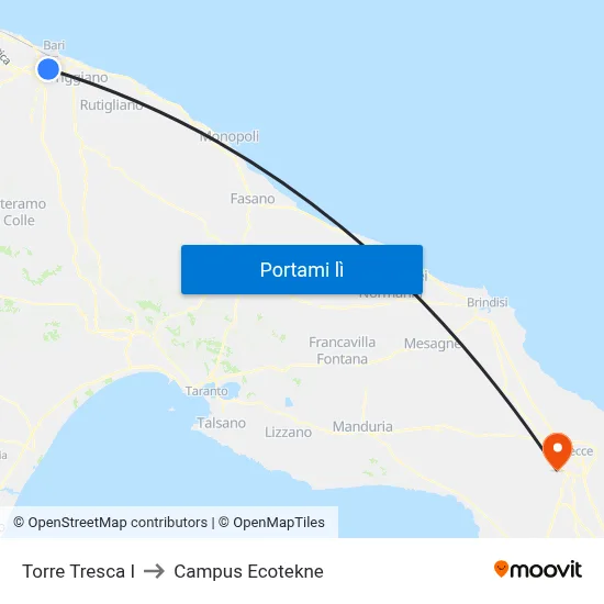 Torre Tresca I to Campus Ecotekne map