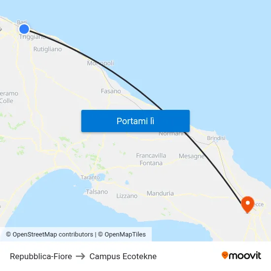 Repubblica-Fiore to Campus Ecotekne map