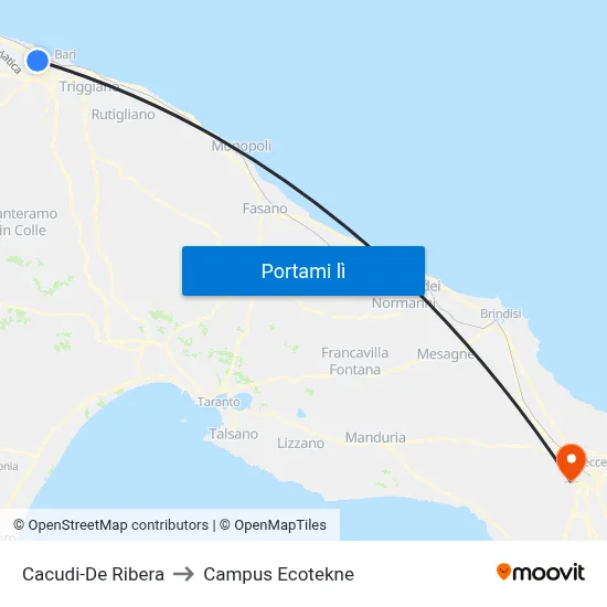 Cacudi-De Ribera to Campus Ecotekne map