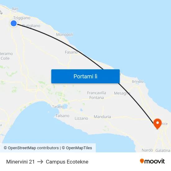 Minervini 21 to Campus Ecotekne map