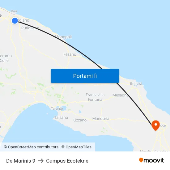 De Marinis 9 to Campus Ecotekne map