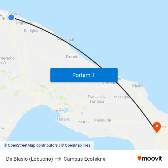 De Blasio (Lobuono) to Campus Ecotekne map