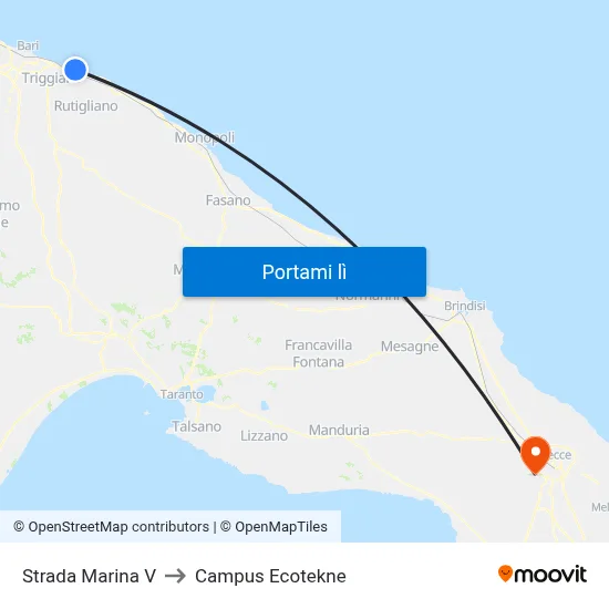 Strada Marina V to Campus Ecotekne map