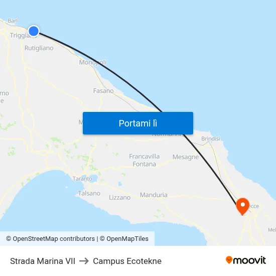 Strada Marina VII to Campus Ecotekne map
