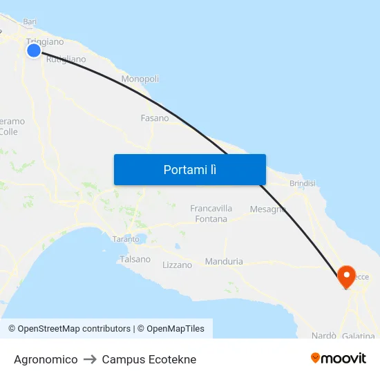 Agronomico to Campus Ecotekne map