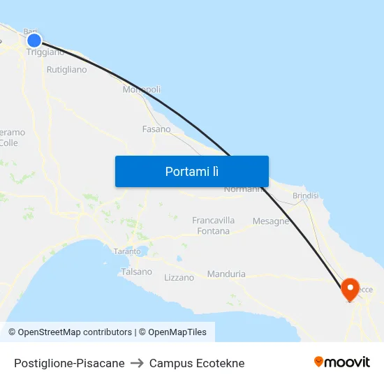 Postiglione-Pisacane to Campus Ecotekne map