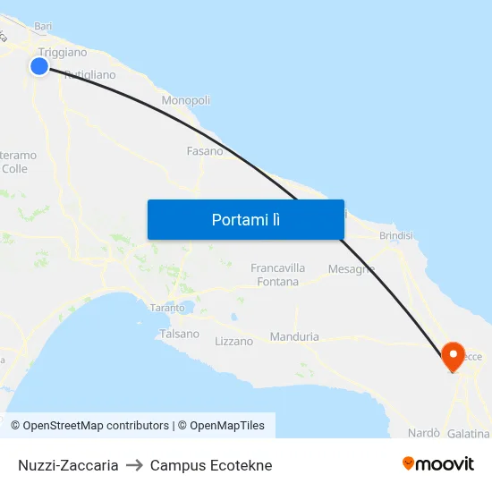 Nuzzi-Zaccaria to Campus Ecotekne map
