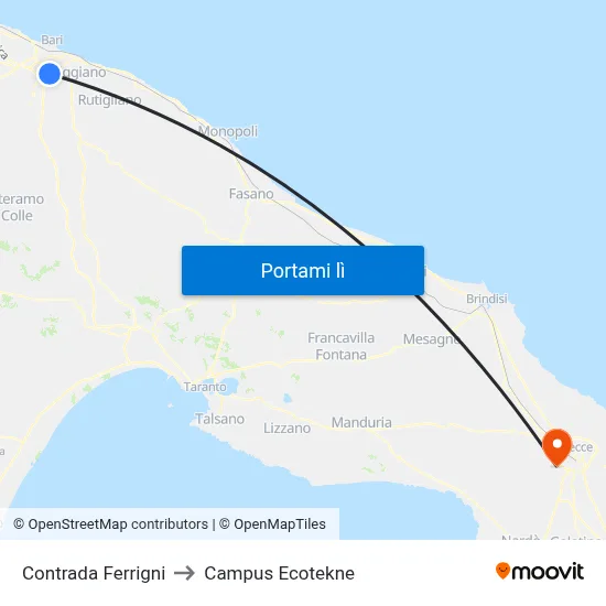 Contrada Ferrigni to Campus Ecotekne map