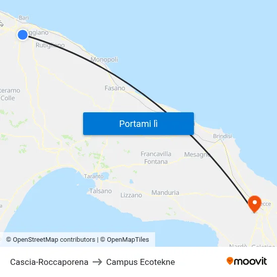 Cascia-Roccaporena to Campus Ecotekne map