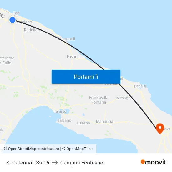 S. Caterina - Ss.16 to Campus Ecotekne map