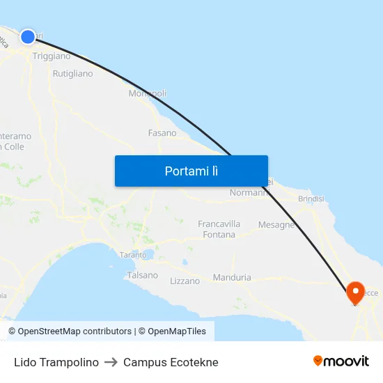 Lido Trampolino to Campus Ecotekne map