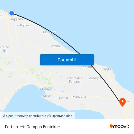 Fortino to Campus Ecotekne map