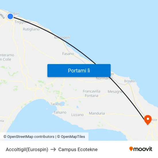 Accoltigil(Eurospin) to Campus Ecotekne map