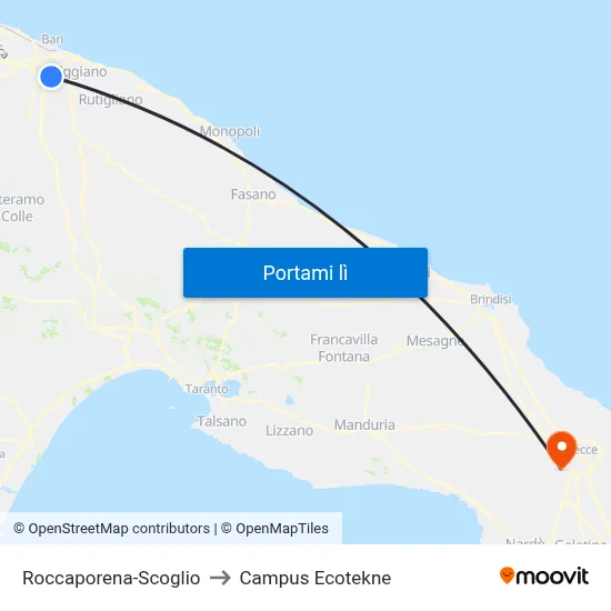 Roccaporena-Scoglio to Campus Ecotekne map