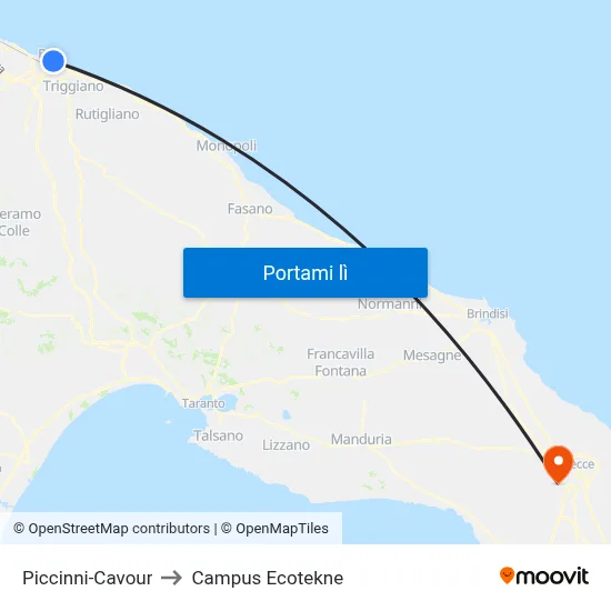 Piccinni-Cavour to Campus Ecotekne map