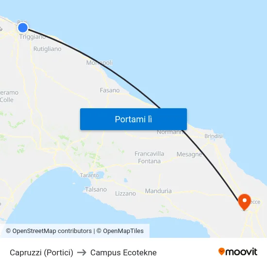 Capruzzi (Portici) to Campus Ecotekne map