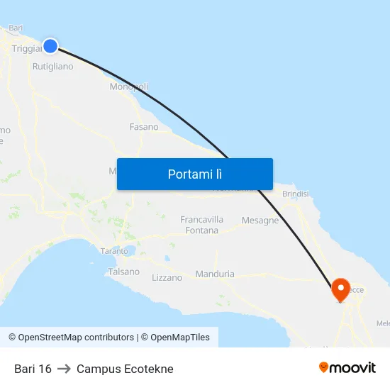 Bari 16 to Campus Ecotekne map