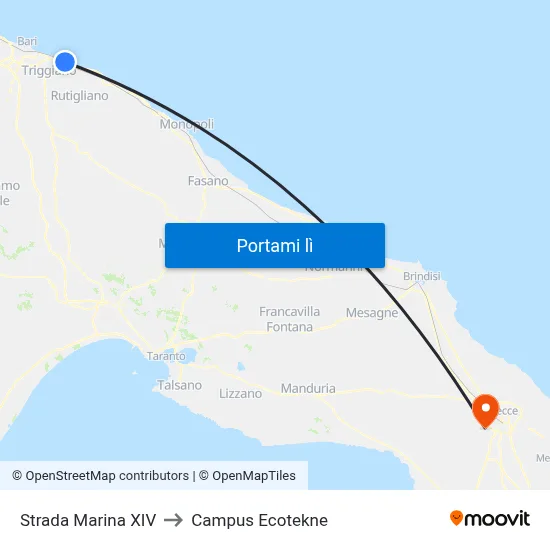 Strada Marina XIV to Campus Ecotekne map