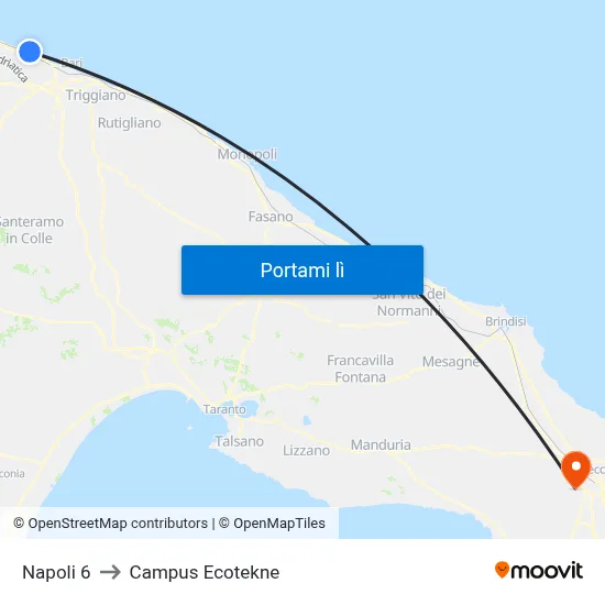 Napoli 6 to Campus Ecotekne map