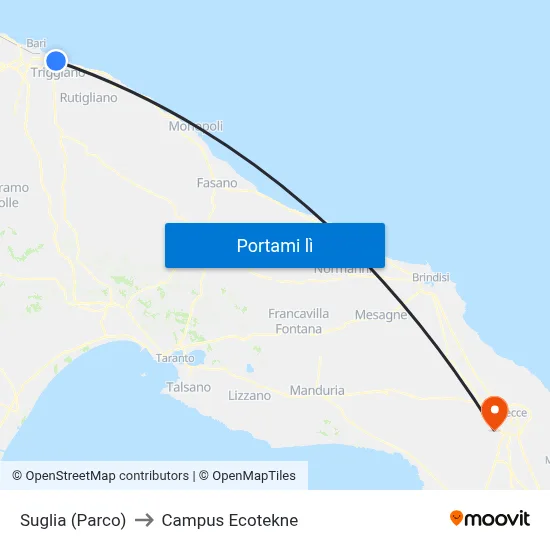 Suglia (Parco) to Campus Ecotekne map