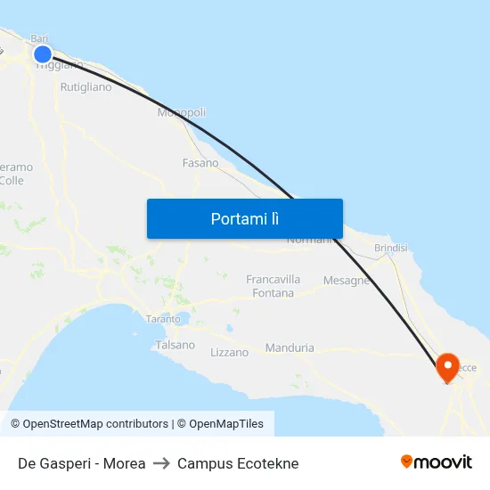 De Gasperi - Morea to Campus Ecotekne map