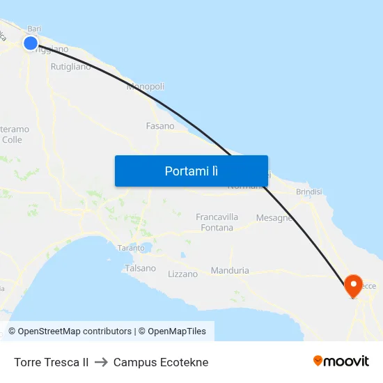 Torre Tresca II to Campus Ecotekne map