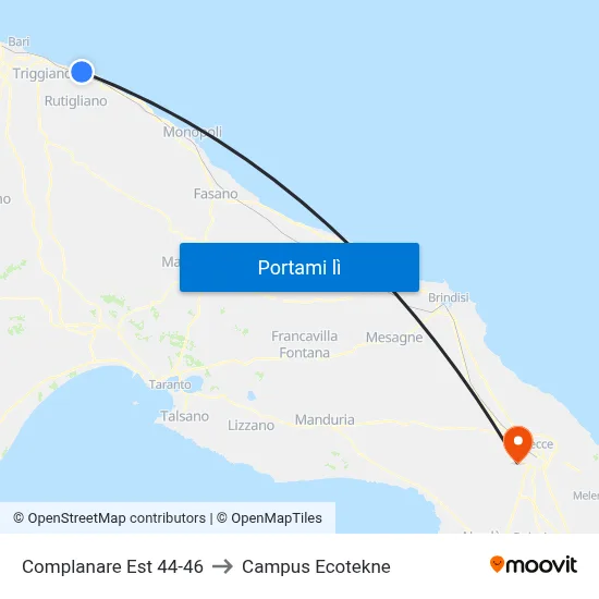 Complanare Est 44-46 to Campus Ecotekne map