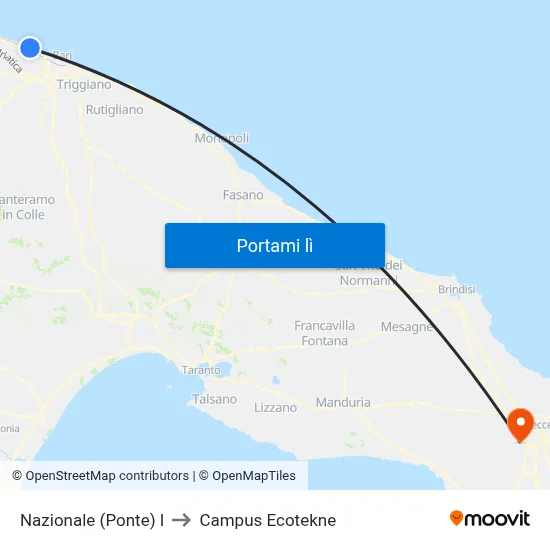 Nazionale (Ponte) I to Campus Ecotekne map