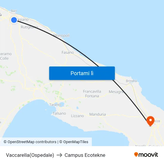 Vaccarella(Ospedale) to Campus Ecotekne map