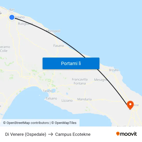 Di Venere (Ospedale) to Campus Ecotekne map