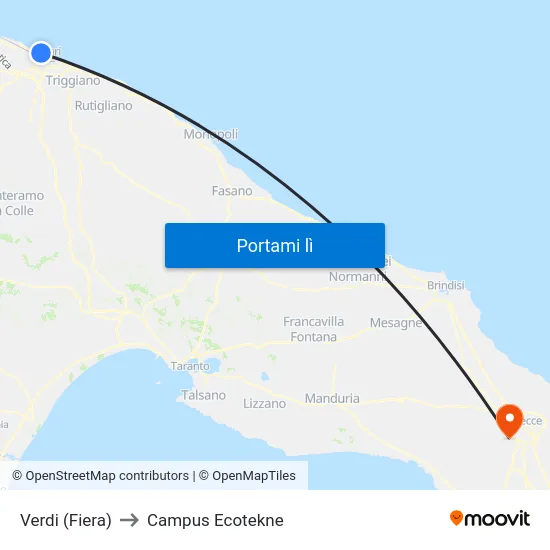 Verdi (Fiera) to Campus Ecotekne map