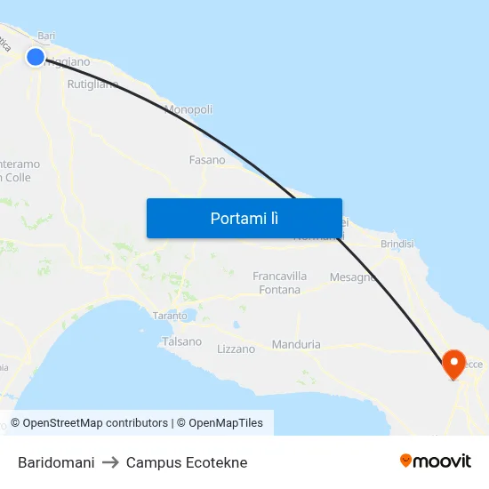 Baridomani to Campus Ecotekne map