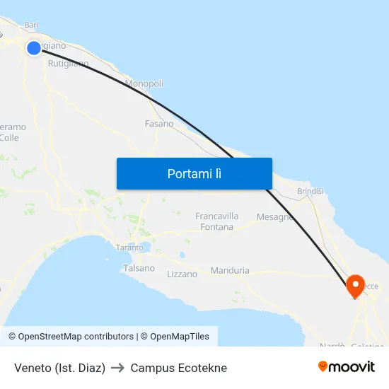 Veneto (Ist. Diaz) to Campus Ecotekne map