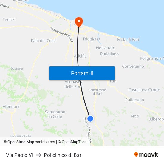 Via Paolo VI to Policlinico di Bari map